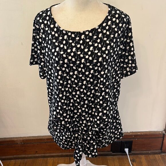 Talbots black white patterned short sleeve blouse Size 1X New - Picture 1 of 11